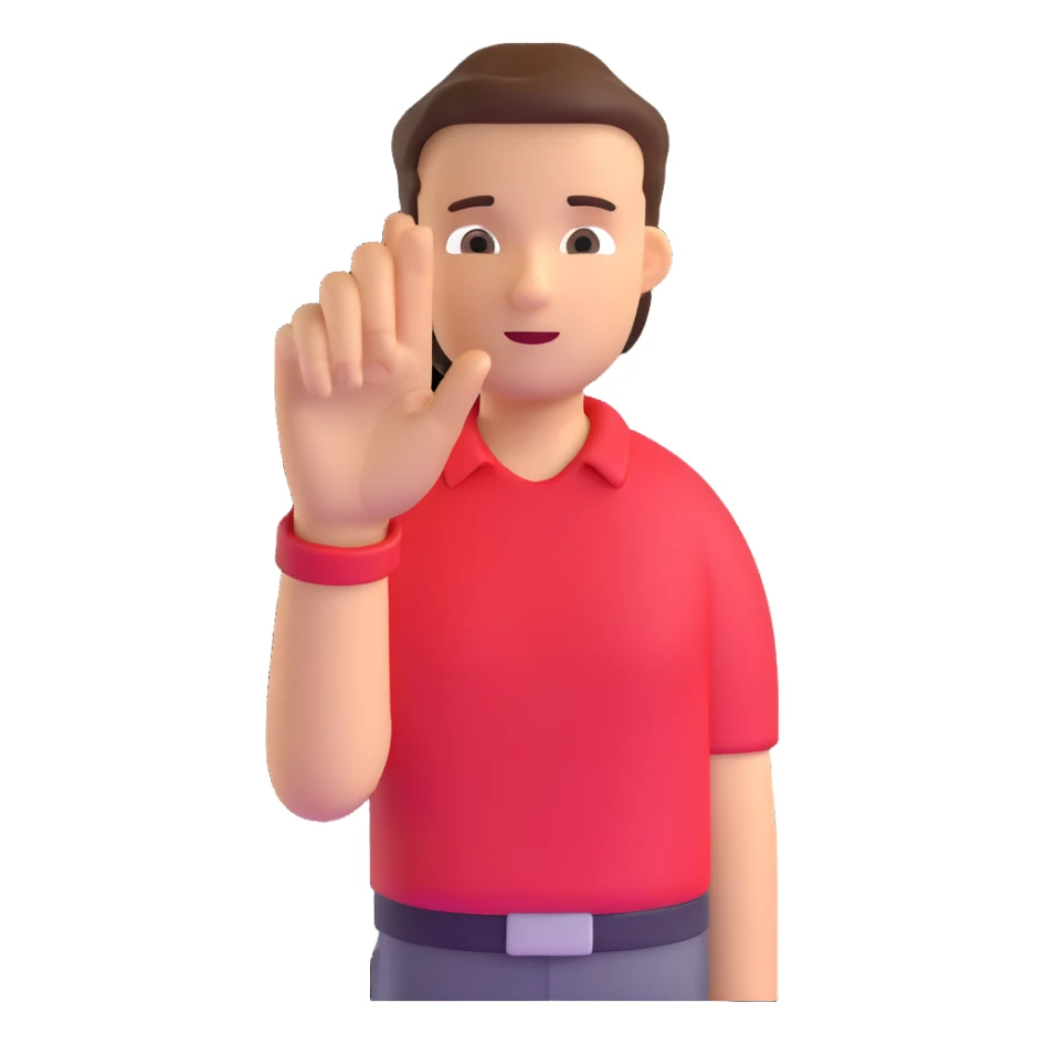 person in a red shirt making a stop hand gesture sticker