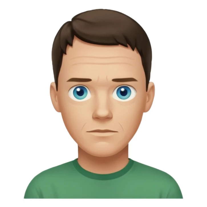 Matthew Lillard with blue eyes, green shirt sticker