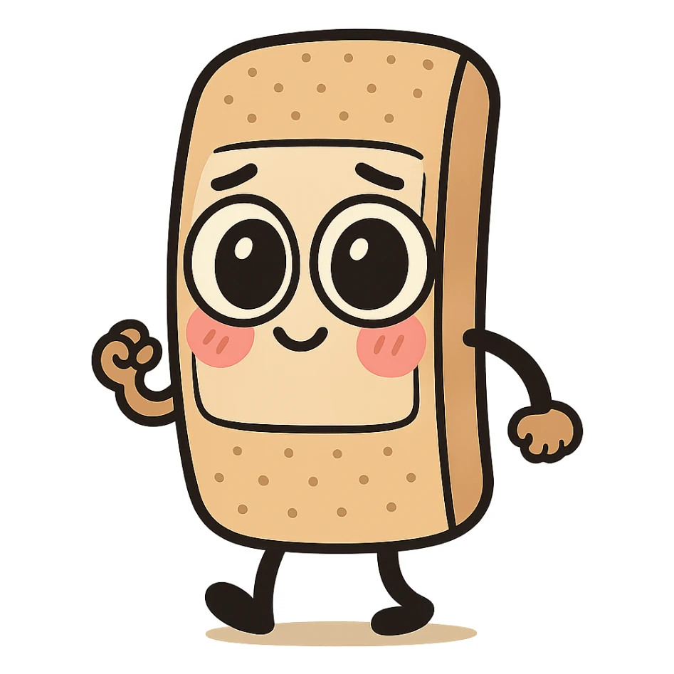 bandage with big eyes, blushing cheeks, adorable cartoon style sticker