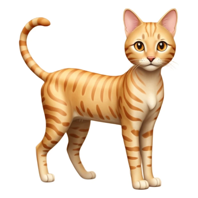 A 3D cartoon golden tabby Savannah cat with elegant long legs, gentle stripes, dynamic pose, cinematic Memoji-style lighting. full body or half body. sticker