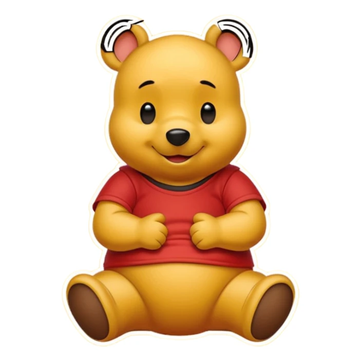 ursinho Pooh sitting smiling yellow red shirt simple sticker