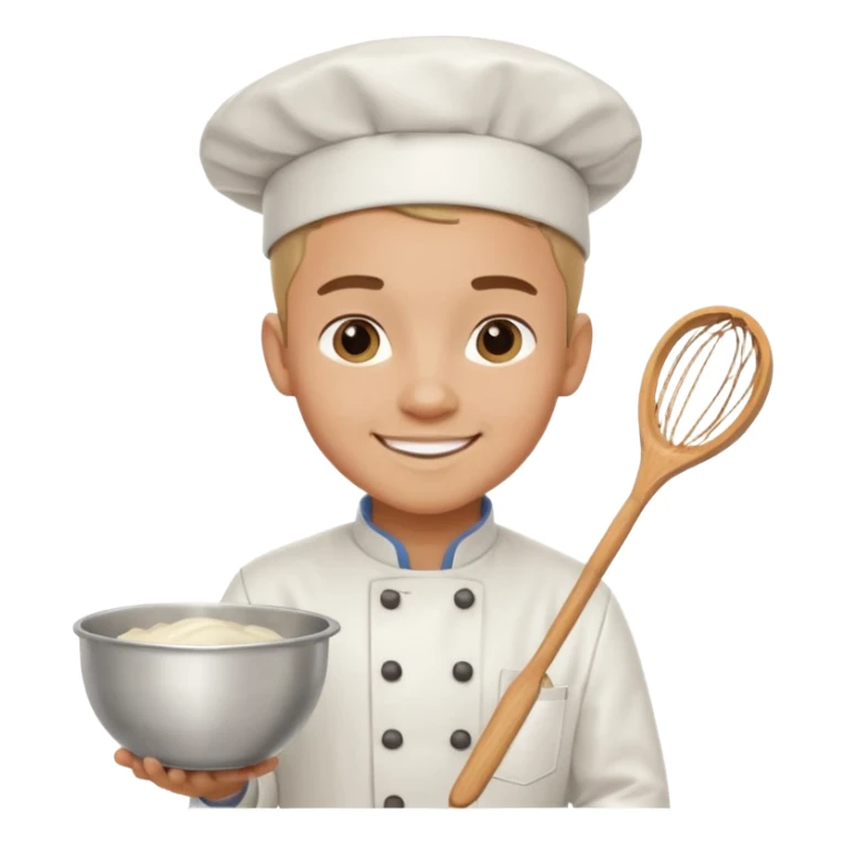 Male Young Pastry Chef – smiling, holding whisk and mixing bowl. sticker