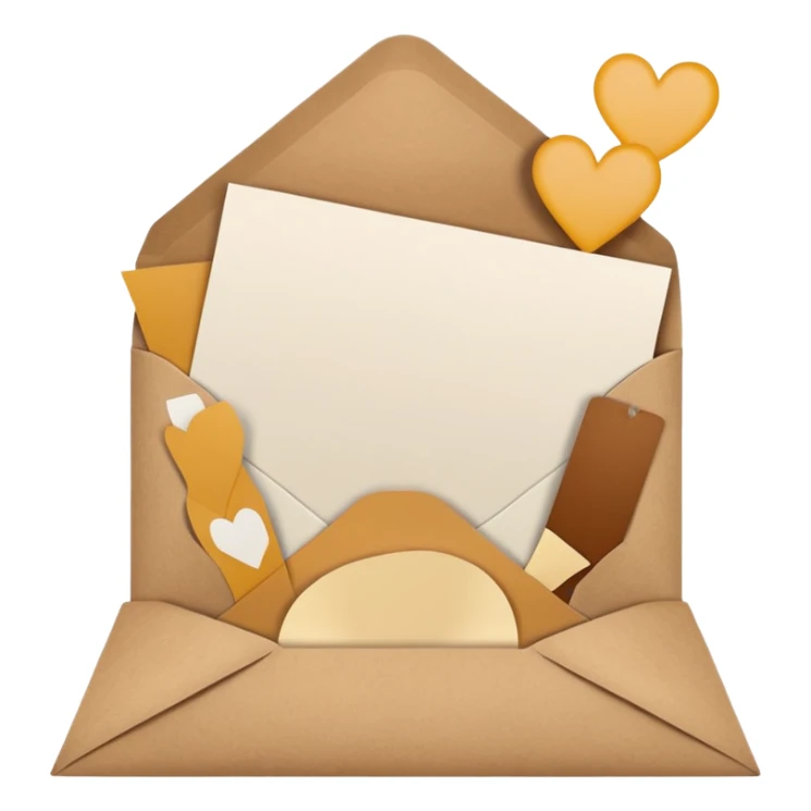 blank greeting card open with brown envelope next to it sticker