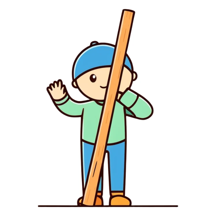 Me holding a stick of wood sticker