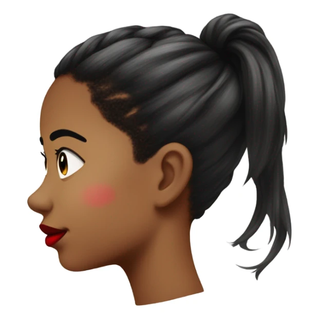 side profile of an emoji with red lips and a black and white ponytail with hyperpigmentation on her cheek  sticker