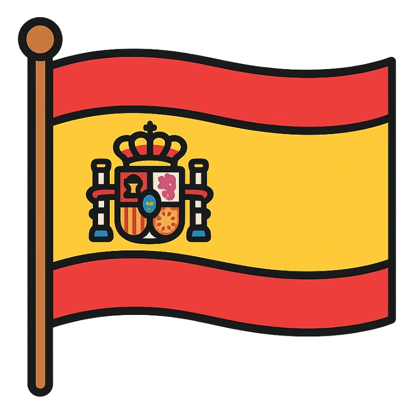 Spanish flag with red and yellow horizontal stripes and coat of arms sticker
