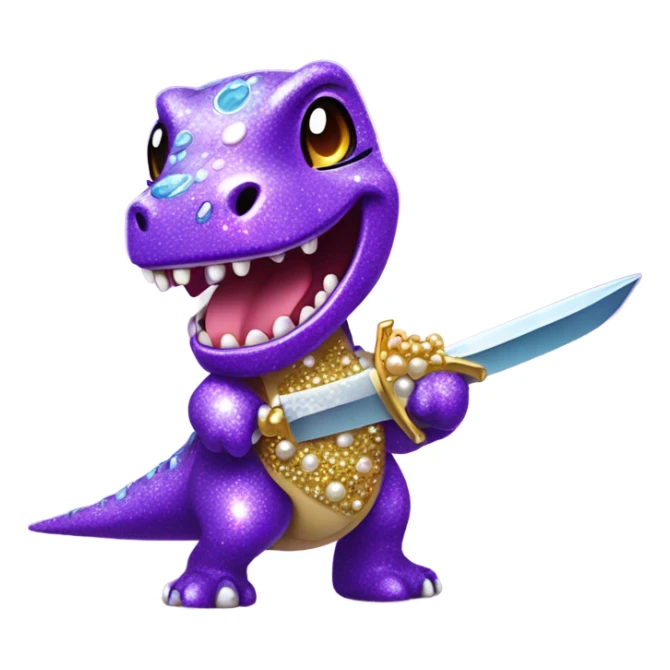 Lisa frank glitter purple cute and dinosaur with sword and pearls sticker