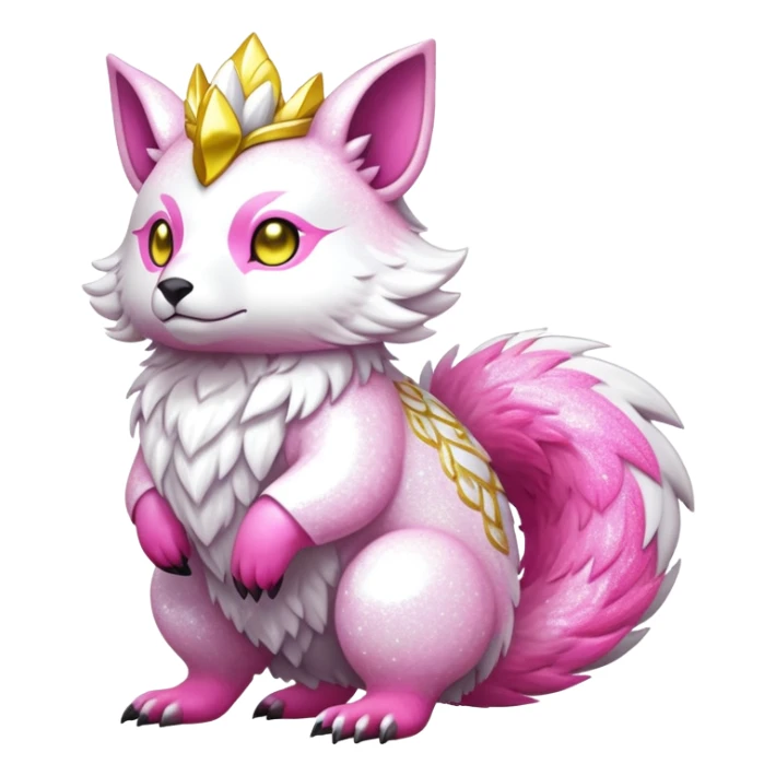 Shiny epic glittery divine white yellow pink animal-fakemon-creature sticker