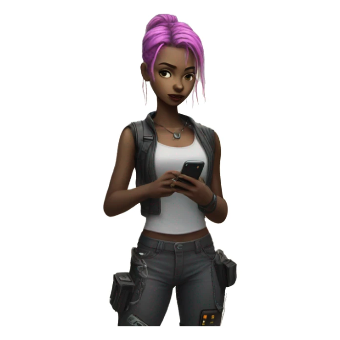 Cyberpunk girl standing with phone on the farm sticker