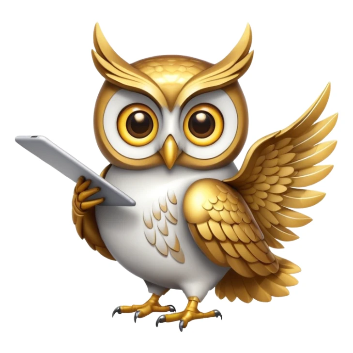 golden owl with shiny feathersu. Holds a Mac in the wing sticker