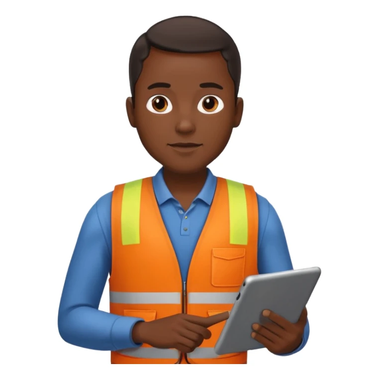 worker black man wearing orange west holding a tablet sticker