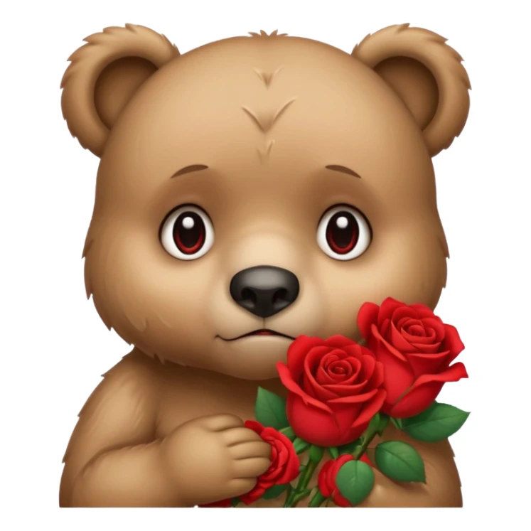Cute bear with crying  eyes holding roses with this emoji expression  sticker