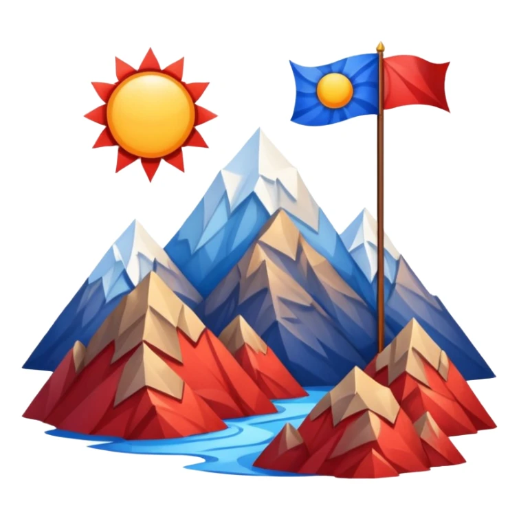 A blue , white and red flag With three mountain and a sun and ⚖️ in the upper part of mountains sticker