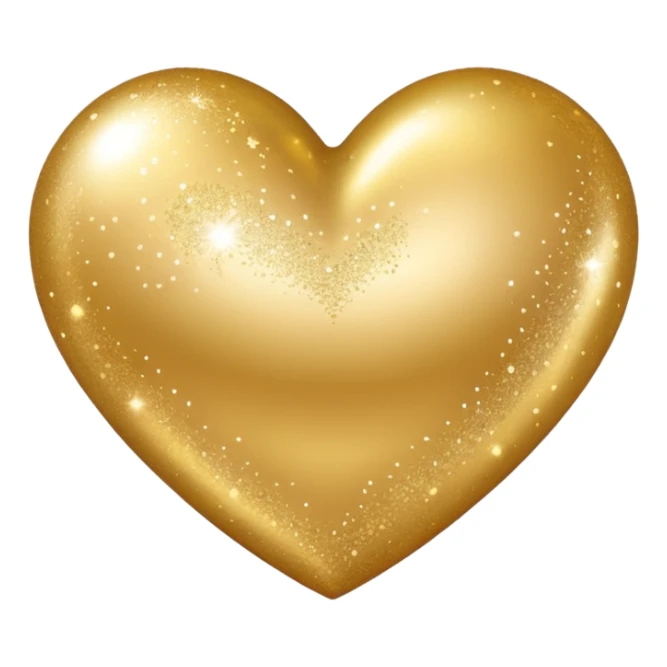 Change the glittery silver color heart with a subtle gradient and no border to a glittery gold color heart with a subtle gradient and no border. Keep the background transparent. Maintain the style and subtle gradient effect of the original heart. sticker