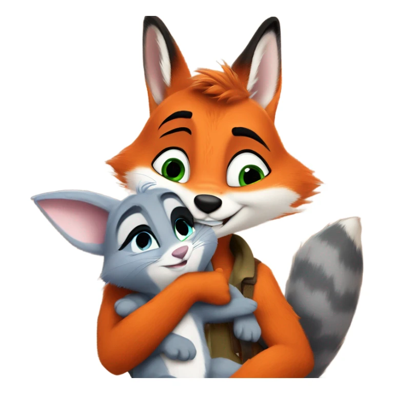 The orange fox Nick Wilde from Zootopia embracing the grey bunny Judy Hopps from Zootopia sticker