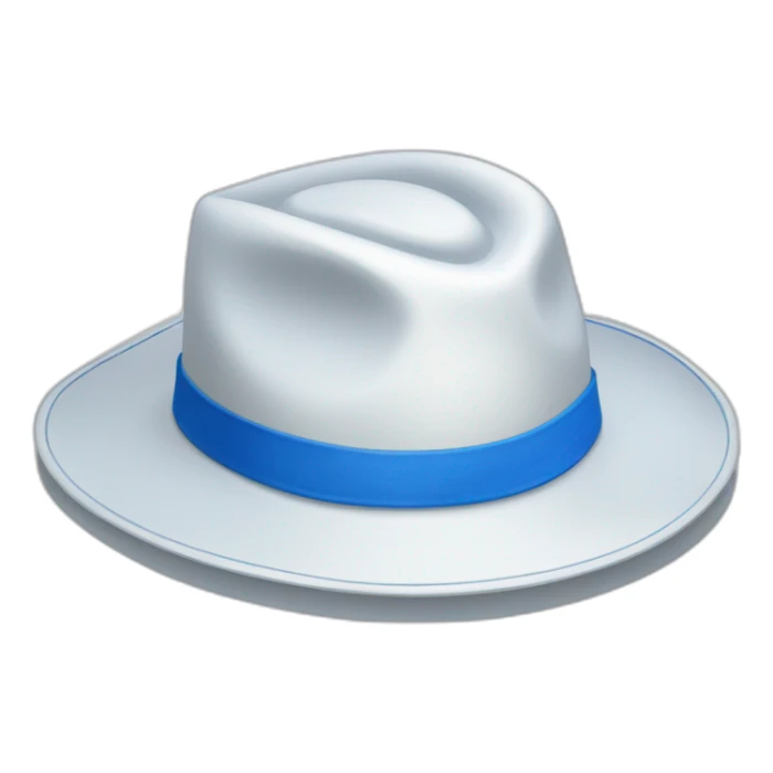 White wide brim hat with blue band and silver pin sticker