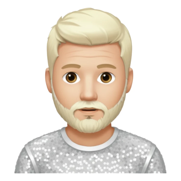 Justin Jeffre (b.1973) from 98 Degrees with platinum blonde hair and beard beard, white sequin outfit sticker