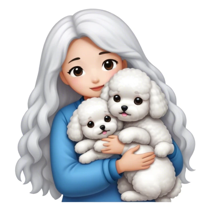 Long hair Asian girl hugging bichon sticker