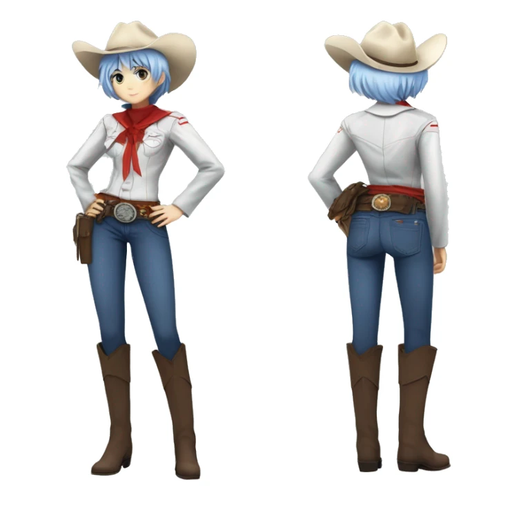 Rei ayanami in a cowboy costume, teen, full body sticker