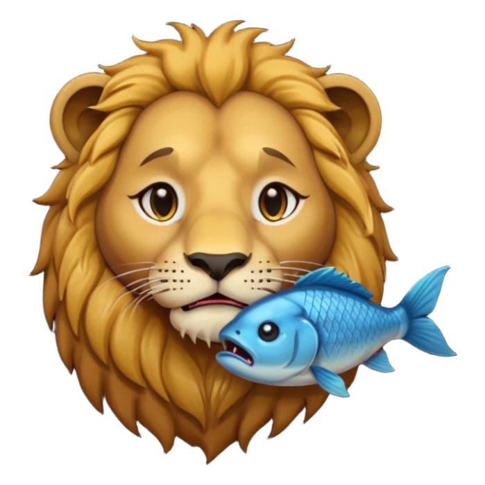  A lion eating a fish, feeling sad, cry, tear falling from eyes, portrait, bust up sticker