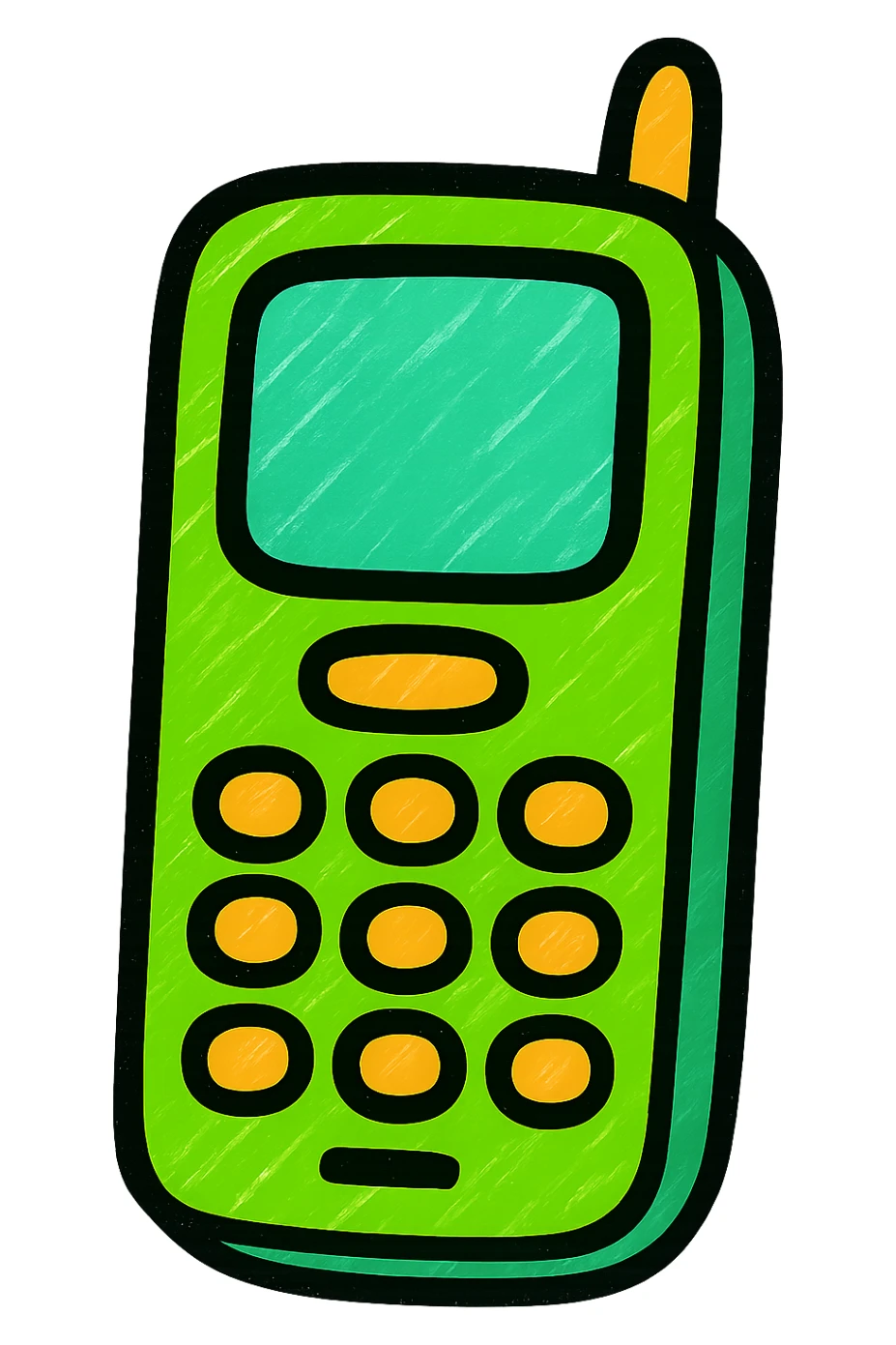 cell phone, professional style, green gold and white color scheme, bold and clear, suitable for digital use sticker