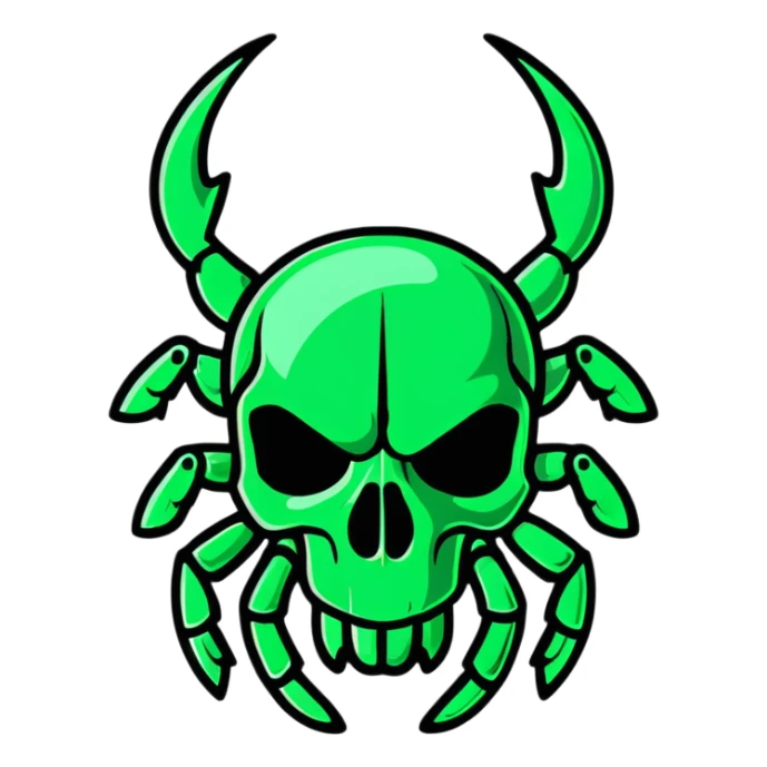 green shiny scarab with a skull as its body sticker