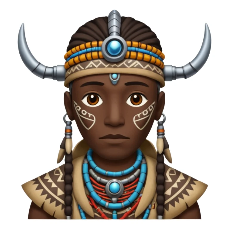man,  tribal shaman cloth, half face robot sticker