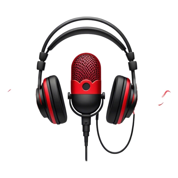 Create a dynamic and energetic emoji that represents beatboxing. The design should feature a stylized microphone with sound waves emanating from it, symbolizing vocal percussion and rhythm. Add elements like headphones or a subtle speaker to emphasize the music production aspect. Use bold colors like black, white, and red to convey the intensity and creativity of beatboxing. The background should be transparent. sticker
