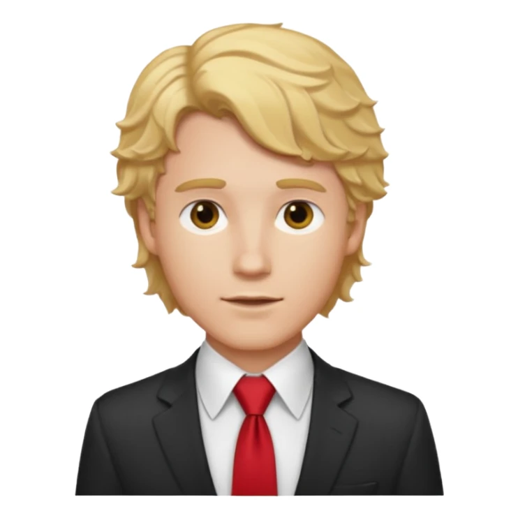 white man in white shirt, having red tie, blonde wavy hair sticker