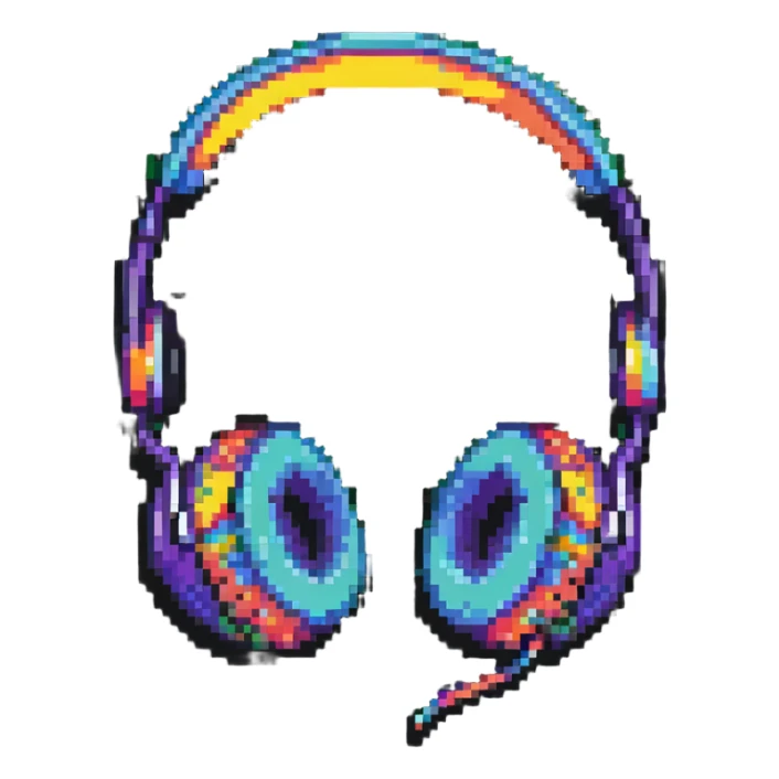 Retro pixel art headphones with colorful details sticker