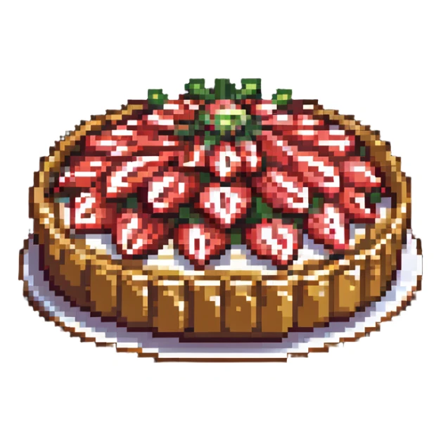strawberry tart seen from above, pixel art style sticker
