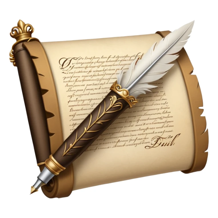 a quill pen writing on a scroll, representing grammar and writing sticker