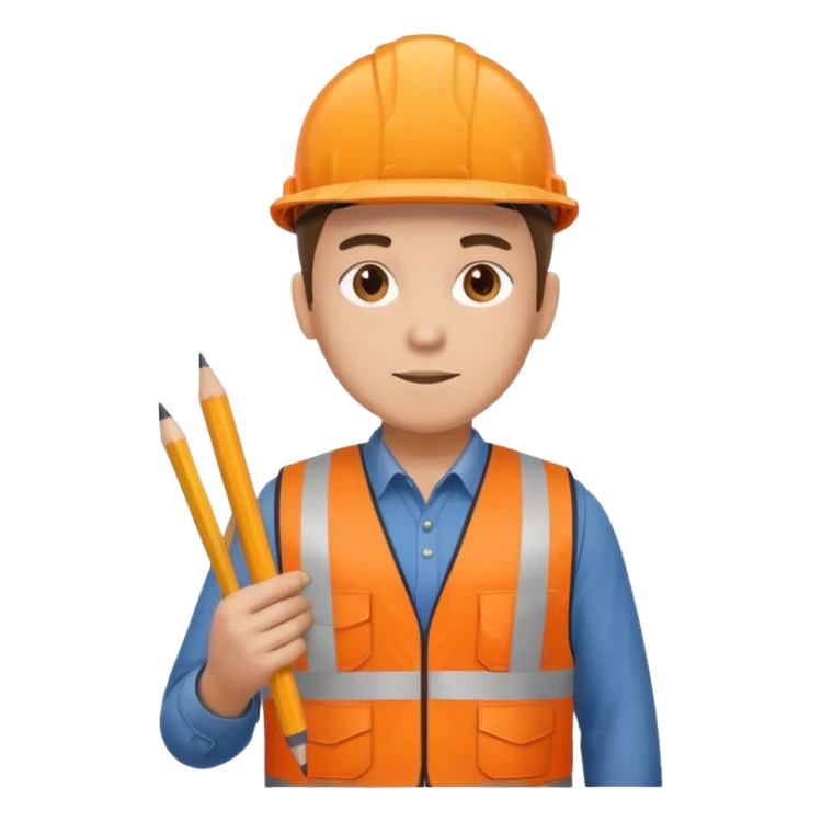 worker wearing orange west holding a pencil sticker