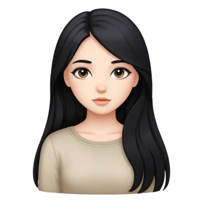 black long hair girl with soft makeup sticker