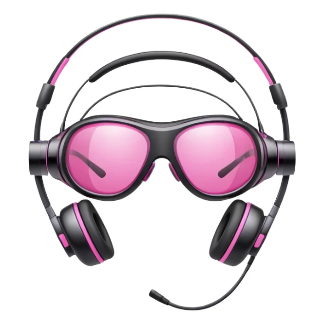 protective glasses with pink lenses and built-in headphones, tech safety gear sticker