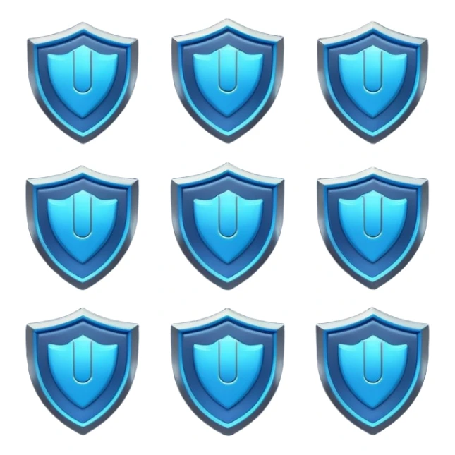 Futuristic glowing blue emoji badge set for the brand name “DRAEV” — includes shield, checkmark, camera, briefcase, verified tick, bot face, and rocket. Neon blue glow, dark gradient background, cyber aesthetic, 3D soft lighting, premium tech style. sticker