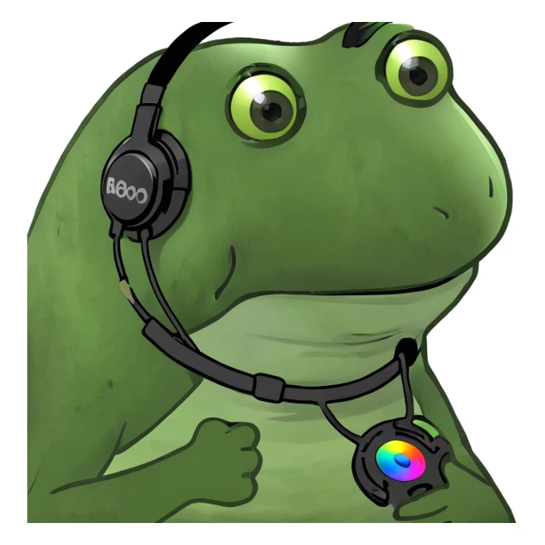wearing an RGB gaming headset, wearing a shirt sticker