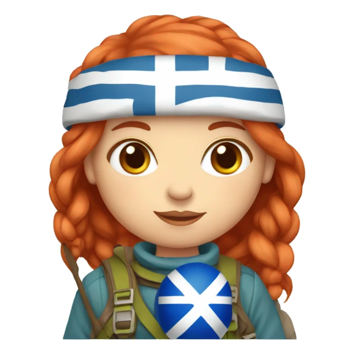 female winter mountaineer red hair holding greek flag and easter egg sticker