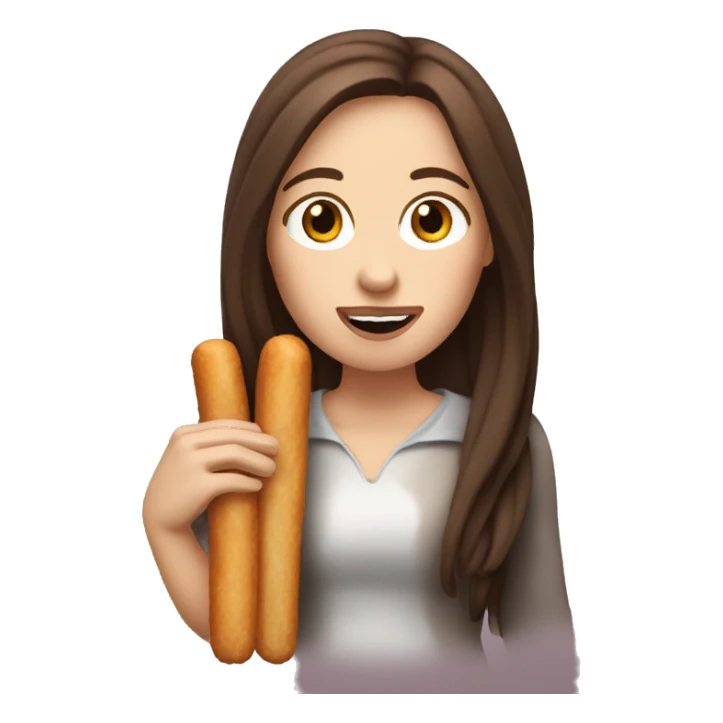 white woman with long brown hair eating a churro sticker
