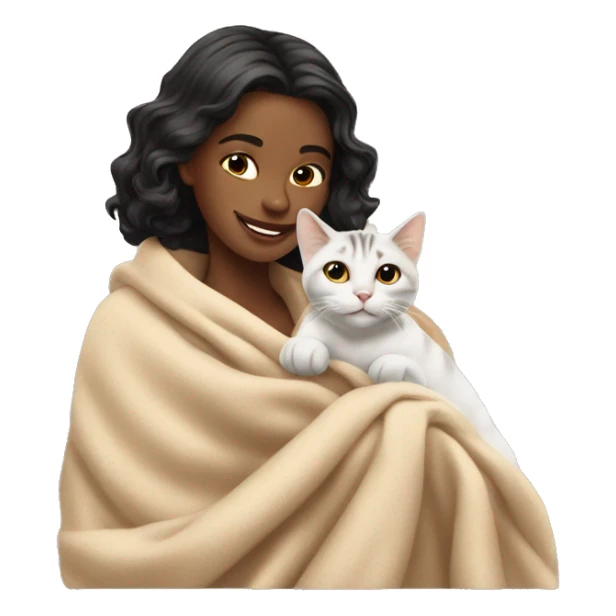 pretty woman petting cat in beige blanket sticker