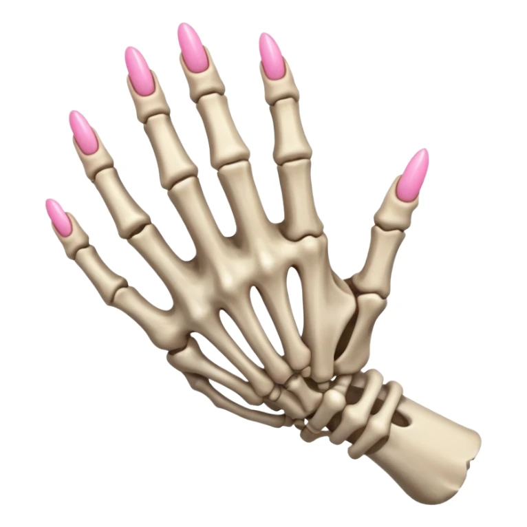 skeleton hand with long pink nails, thick finger bones, 5 fingers sticker