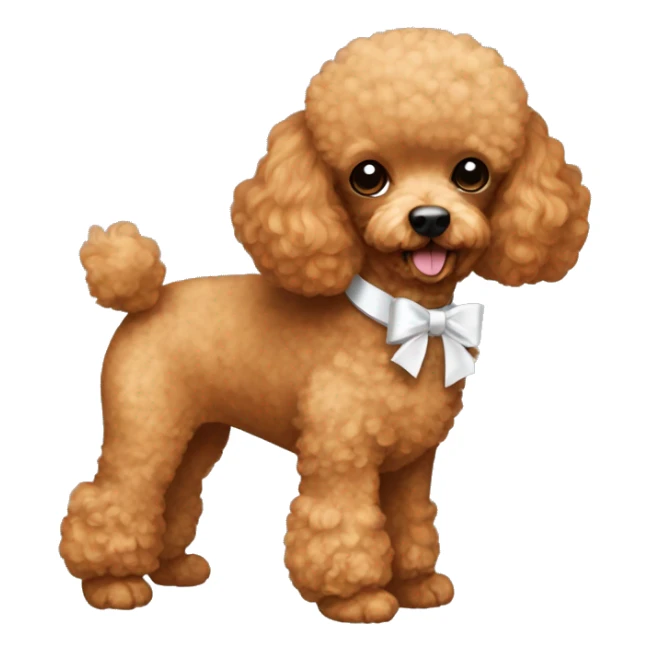 Ginger toy poodle with a little white bow sticker
