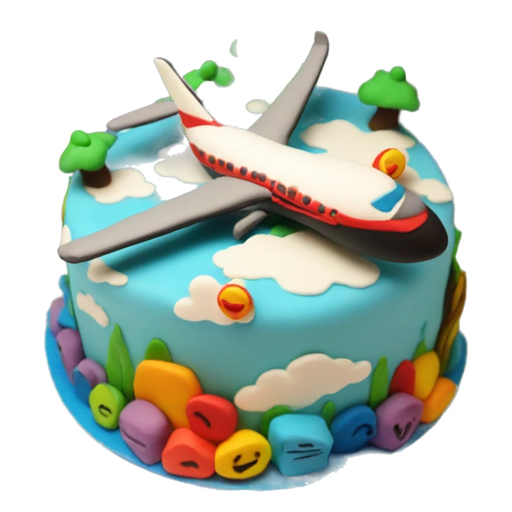 a colorful fondant cake with airplane  sticker
