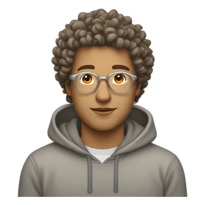 white guy with curly hair and a fade in light brown color and rounded silver glasses with a grey hoodie on sticker