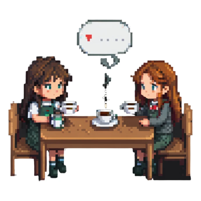 boy and girl sitting at a table sipping coffee sticker