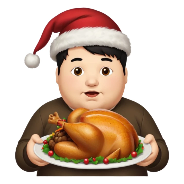 Fat man with black hair eating turkey sticker