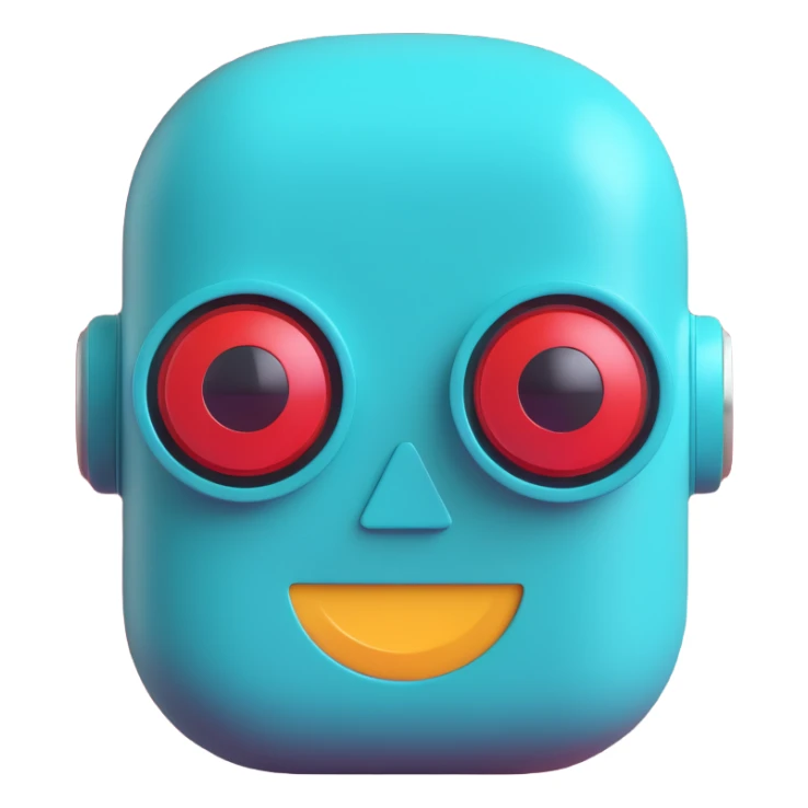 robot head, teal color, futuristic, smooth finish, 3D emoji style sticker