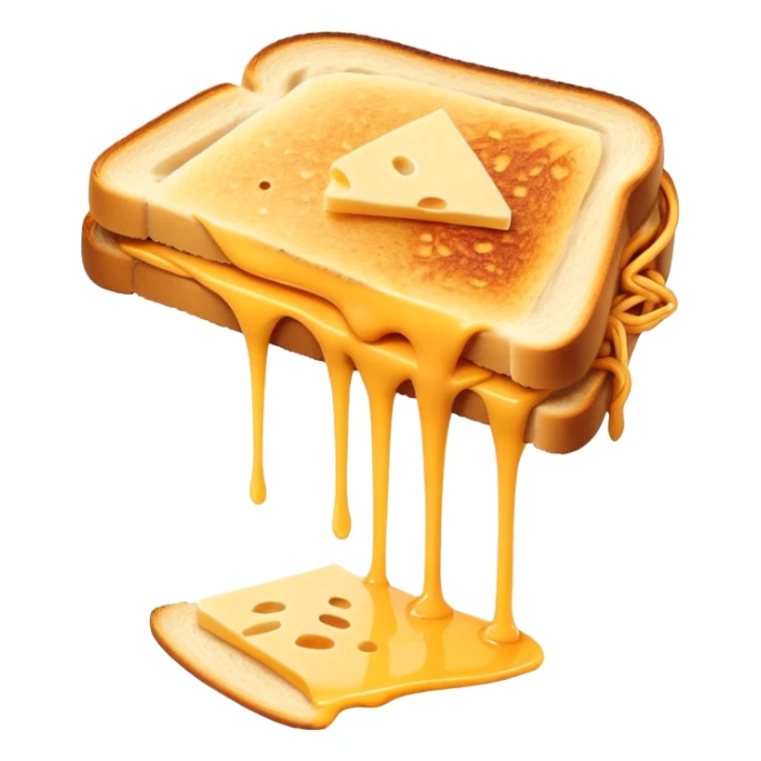 Half-eaten kaas tosti with cheese strings stretching sticker