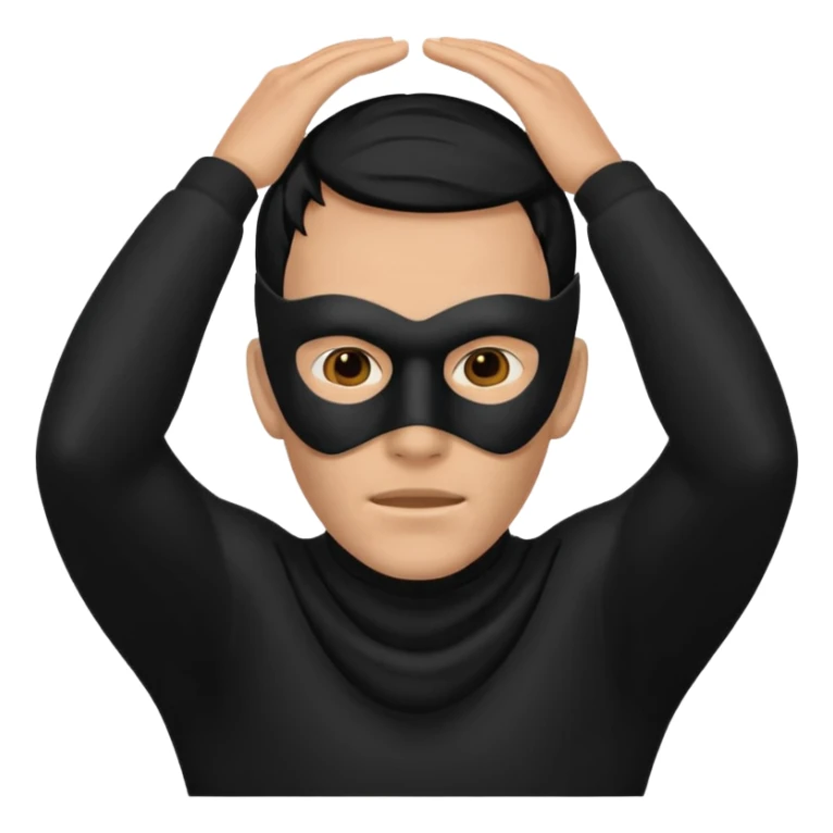 a man in a black mask without eyes and a mouth covers his ears sticker