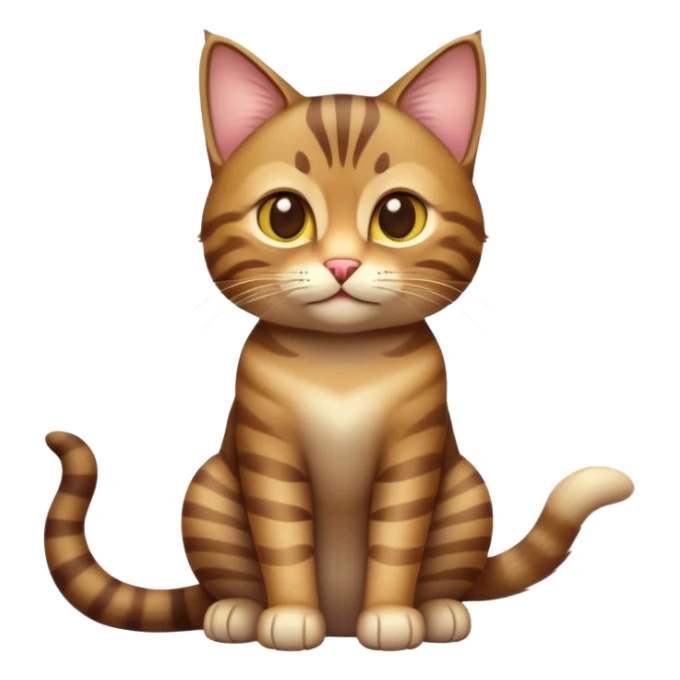 cinematic-[brown tabby cat]-realistic-full-body-sitting-emoji,-tail-curled-playfully-around-its-paws,-head-tilted-dramatically,-sleek-[tabby]-fur,-simplified-yet-realistic-adorable-features,-highly-detailed,-glowing-with-an-almost-sarcastic-glow sticker